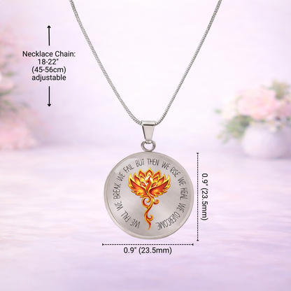 Phoenix Om Lotus Necklace – Luxury Graphic Circle Pendant, Spiritual Rebirth & Strength Necklace for Her, Meaningful Healing Jewelry Gift