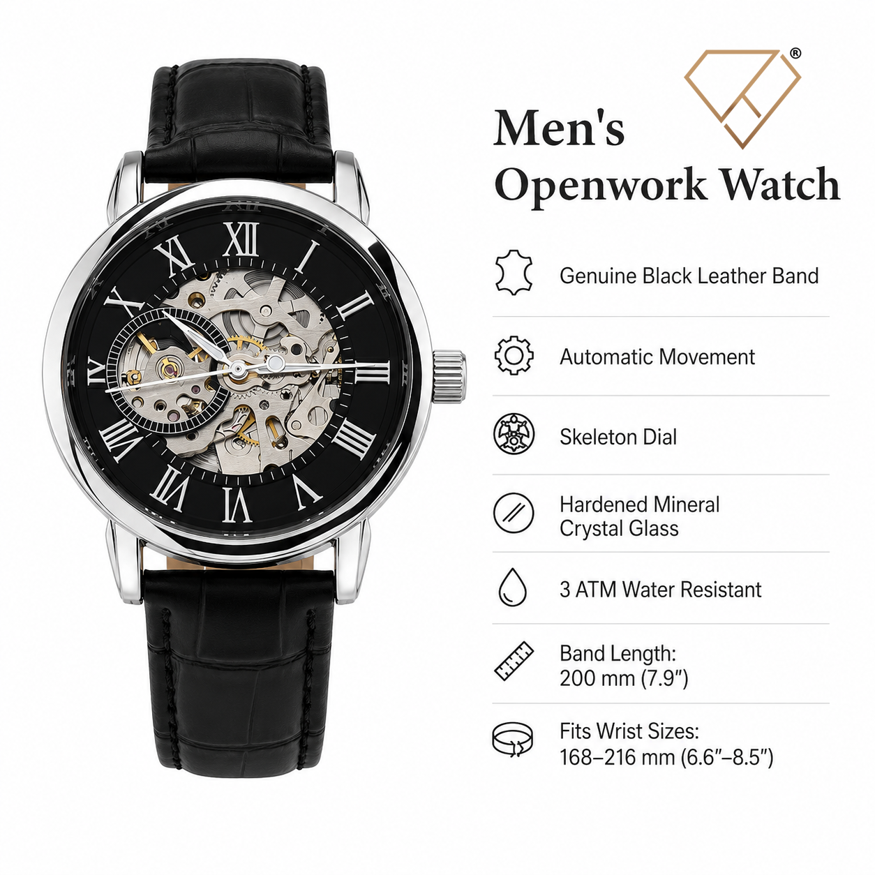 Always Carry an Openwork Watch | Automatic Skeleton Watch for Men by Quinnlyn & Co.