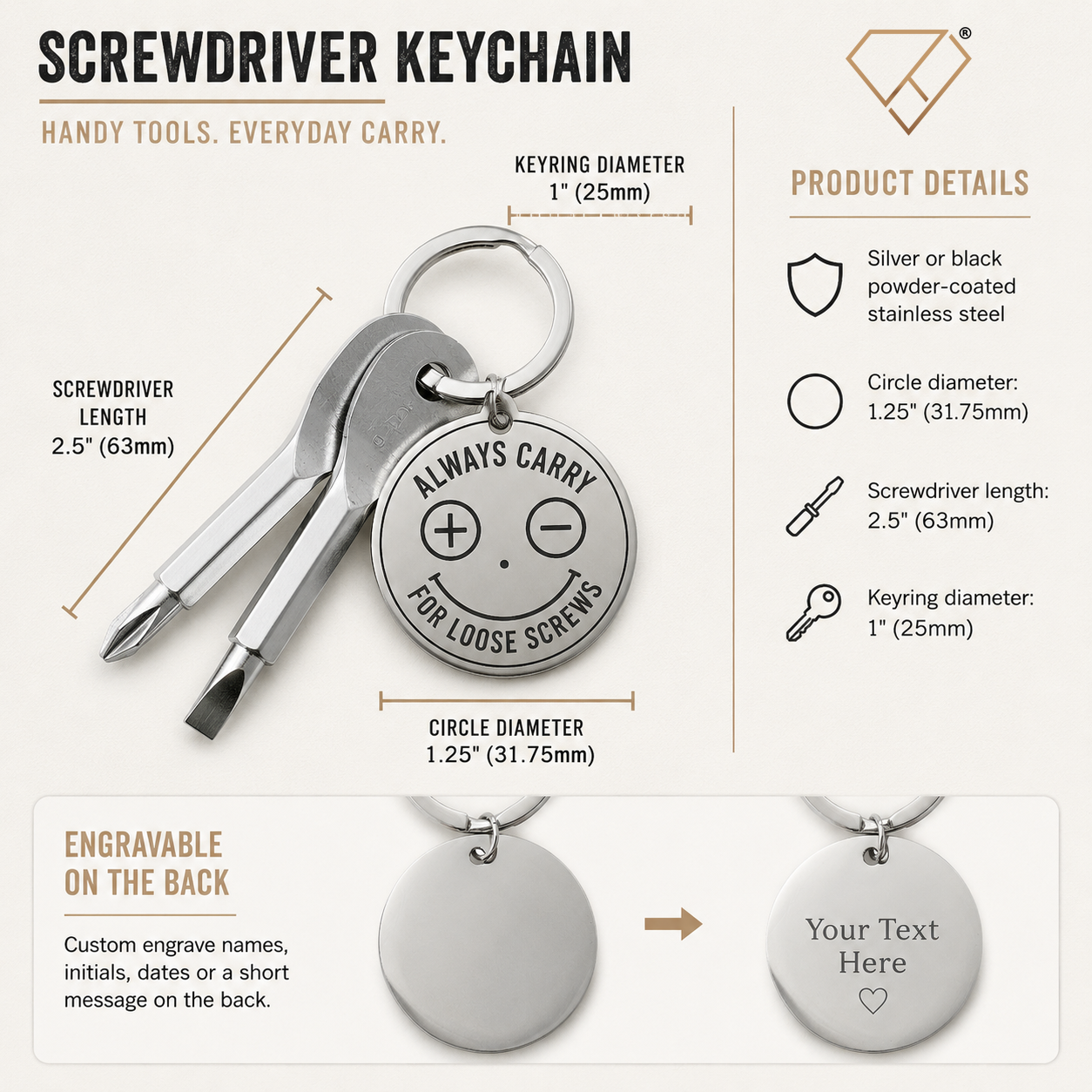Always Carry a Screwdriver Keychain | Personalized Mini Tool Gift