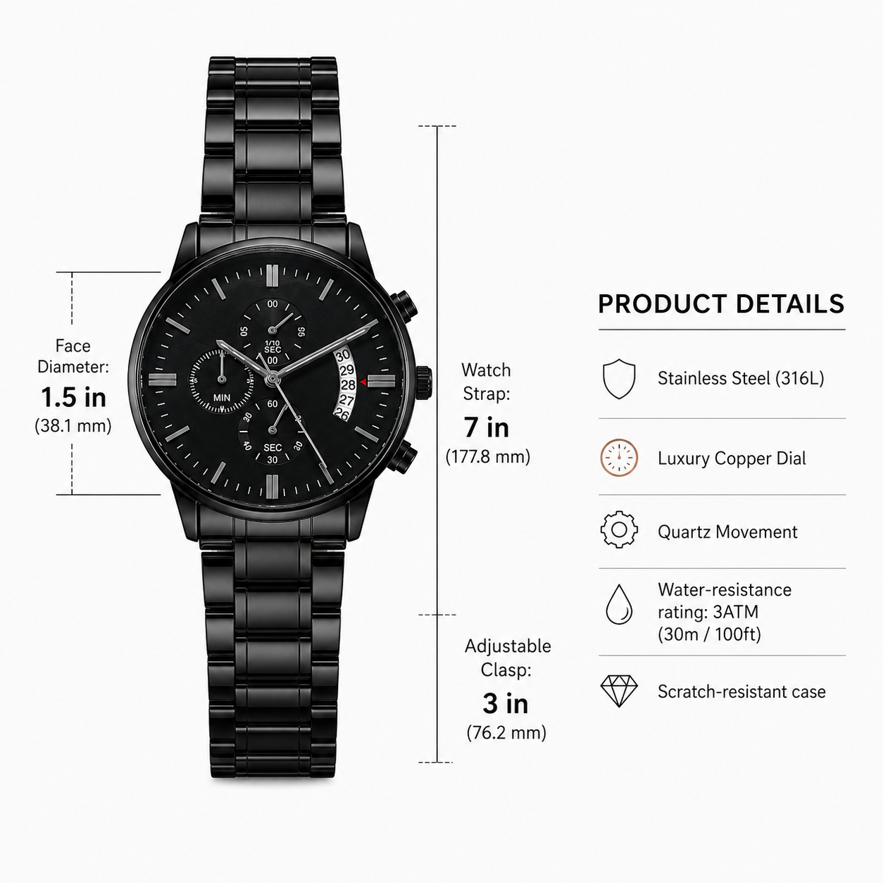 Always Carry a Watch Black Chronograph Watch | Meaningful Gift for Him