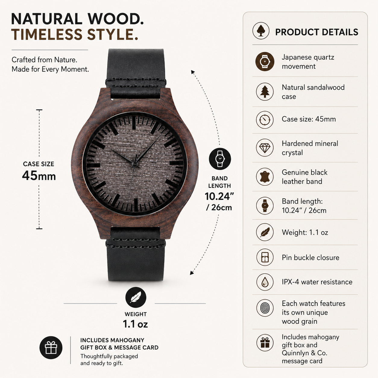 Always Carry a Wooden Watch | 5th Anniversary Gift for Husband