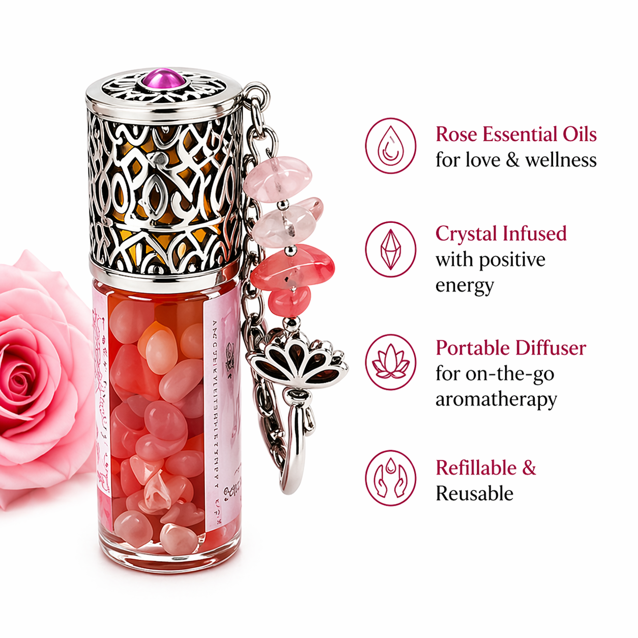 Scentual Stones Collection by Samahdee: Beaded Bracelets with Amethyst, Rose Quartz, Citrine & Organic Essential Oils for Tranquility, Love, and Prosperity - Aromatherapy Diffuser Jewelry for Men & Women