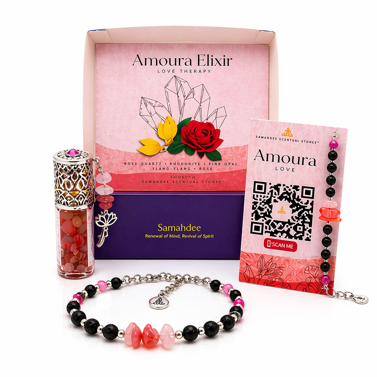 Scentual Stones Collection by Samahdee: Beaded Bracelets with Amethyst, Rose Quartz, Citrine & Organic Essential Oils for Tranquility, Love, and Prosperity - Aromatherapy Diffuser Jewelry for Men & Women