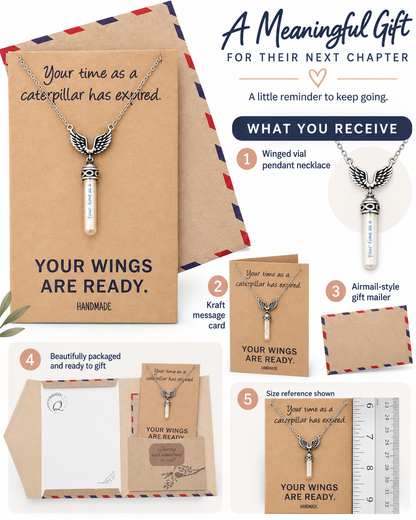 Toni Graduation Gifts for Her, Wing and Glass Vial Necklace
