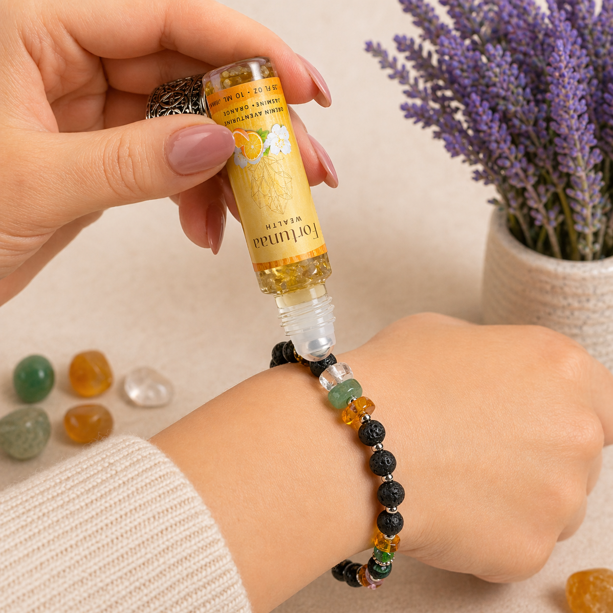 Scentual Stones Collection by Samahdee: Beaded Bracelets with Amethyst, Rose Quartz, Citrine & Organic Essential Oils for Tranquility, Love, and Prosperity - Aromatherapy Diffuser Jewelry for Men & Women