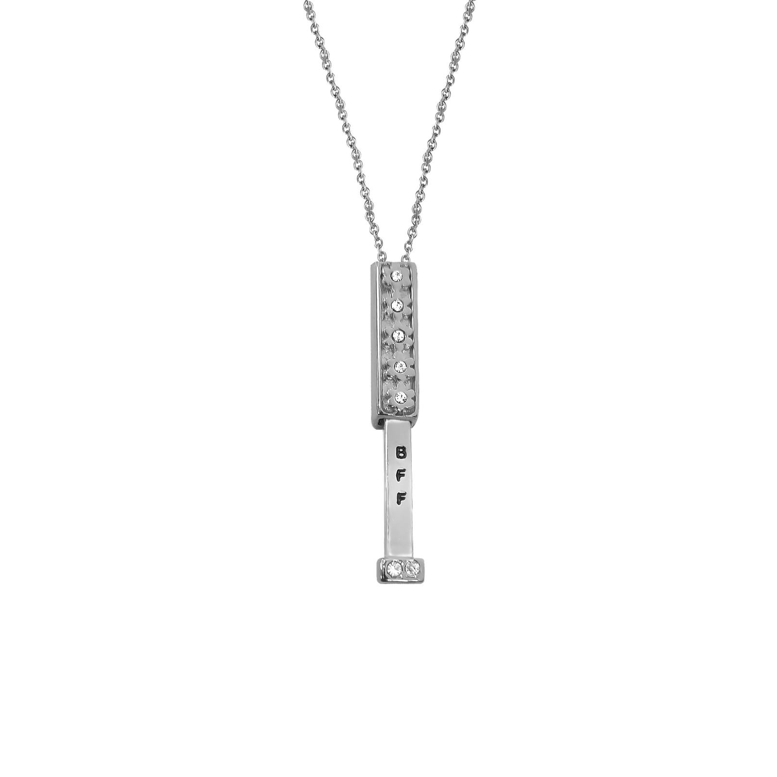 Jolly Best Friend Forever - BFF Heritage Bar with Flowers Pendant Necklace for Best Friend & Sisters, Silver, Gold