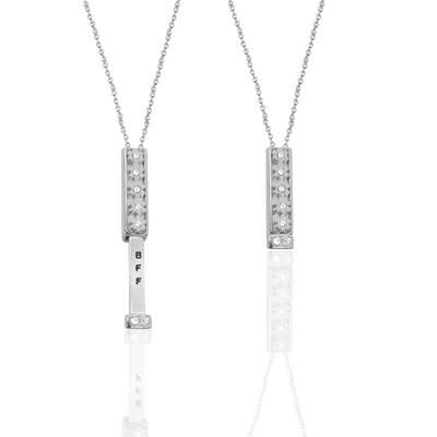 Jolly Best Friend Forever - BFF Heritage Bar with Flowers Pendant Necklace for Best Friend & Sisters, Silver, Gold