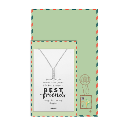 Jolly Best Friend Forever - BFF Heritage Bar with Flowers Pendant Necklace for Best Friend & Sisters, Silver, Gold