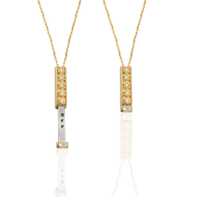 Jolly Best Friend Forever - BFF Heritage Bar with Flowers Pendant Necklace for Best Friend & Sisters, Silver, Gold