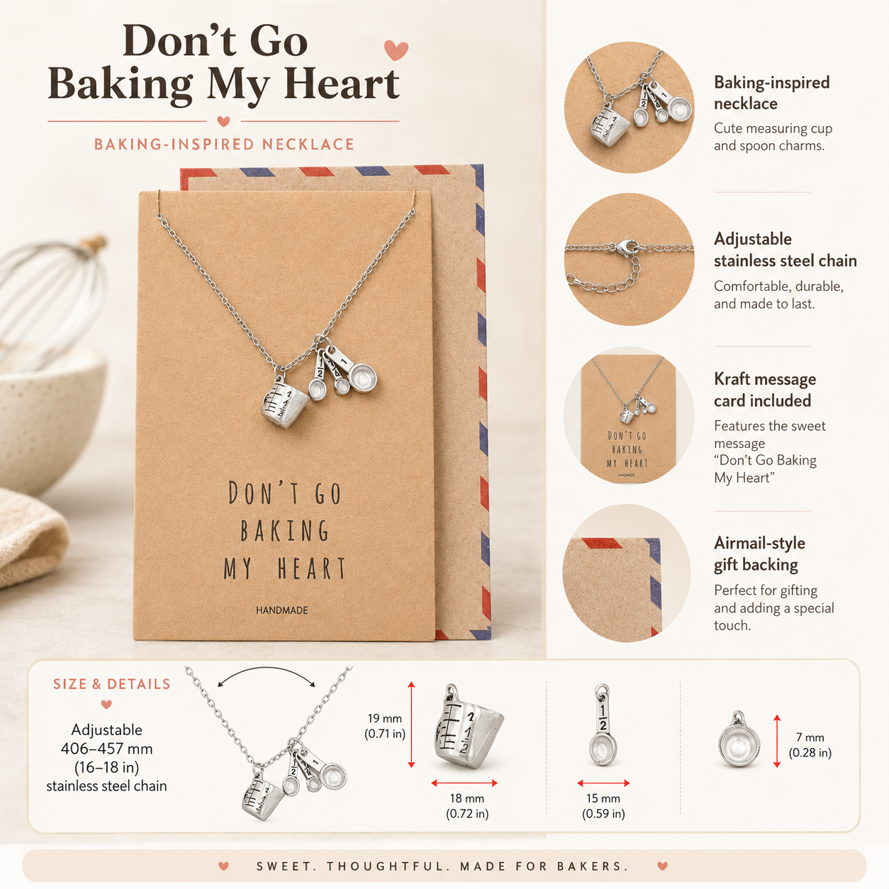 Carmel Gifts for Mom Bakers Kitchen Charm Necklace Funny Greeting Card