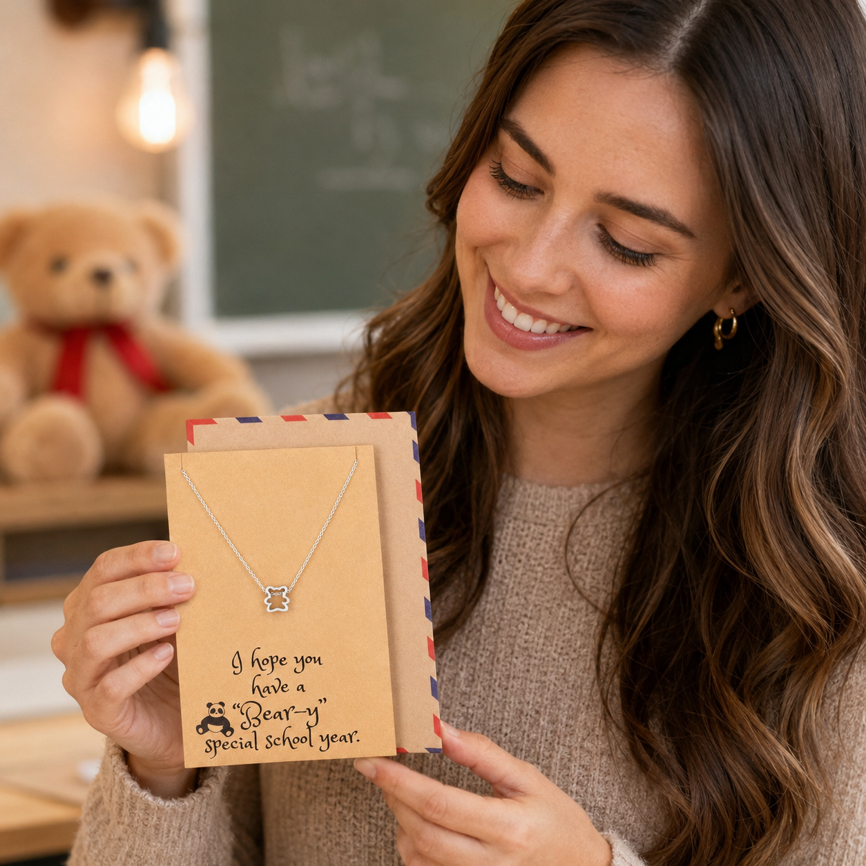 Madison Back to School Necklace with a Cute Bear pendant