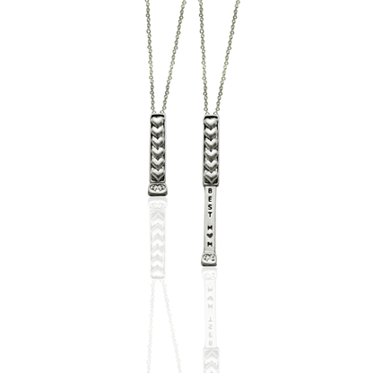 Margaret Best Mom Bond Bar & Hearts Pendant Necklace with Crystal – Handmade Gift of Love, Family & Strength, Gift or Mother, Silver