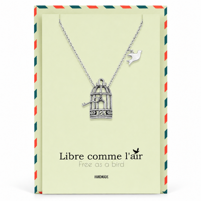 Aya Bird Cage with Key and Bird Charms Necklace, Womens Necklace, Gift for Women