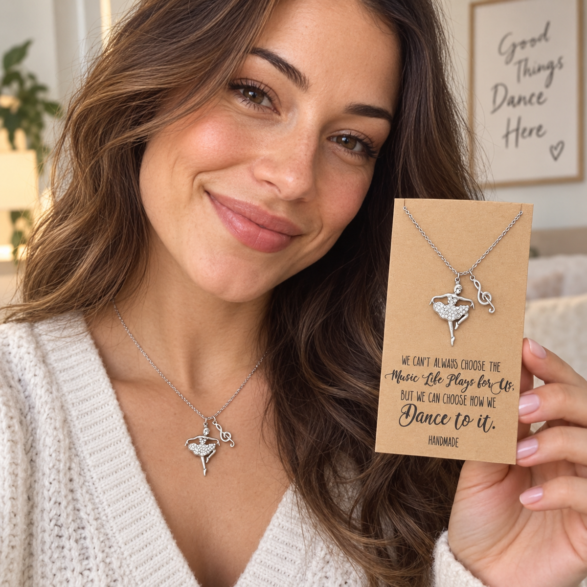 Lainie Birthday Gifts Ballerina and Music Note Necklace, Inspirational Jewelry