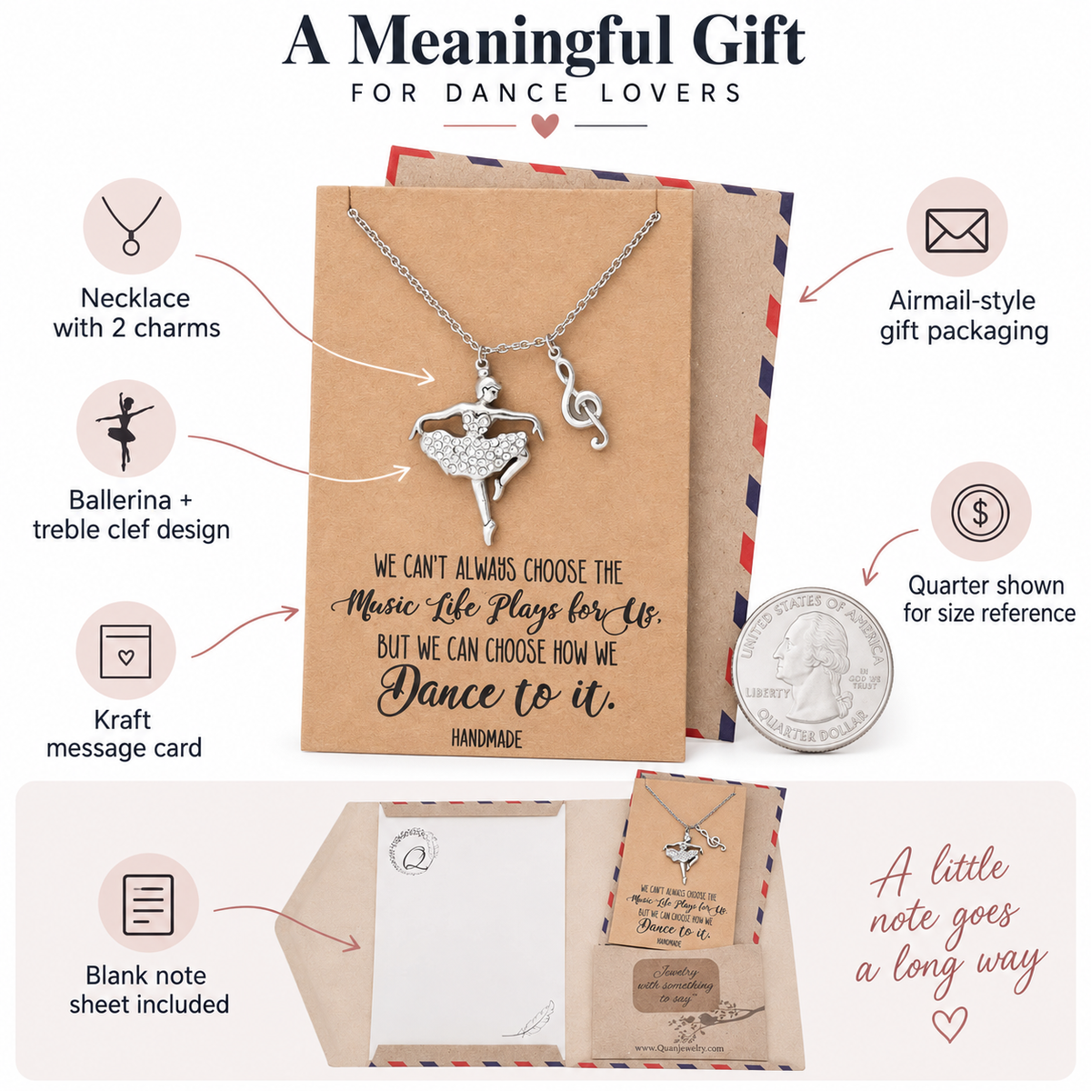 Lainie Birthday Gifts Ballerina and Music Note Necklace, Inspirational Jewelry