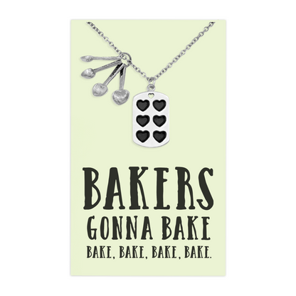 Lovi Measuring Spoons Cupcake Pan Charm Necklace Funny Greeting Card
