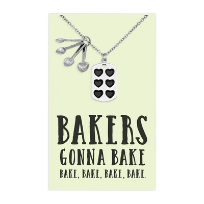 Lovi Measuring Spoons Cupcake Pan Charm Necklace Funny Greeting Card
