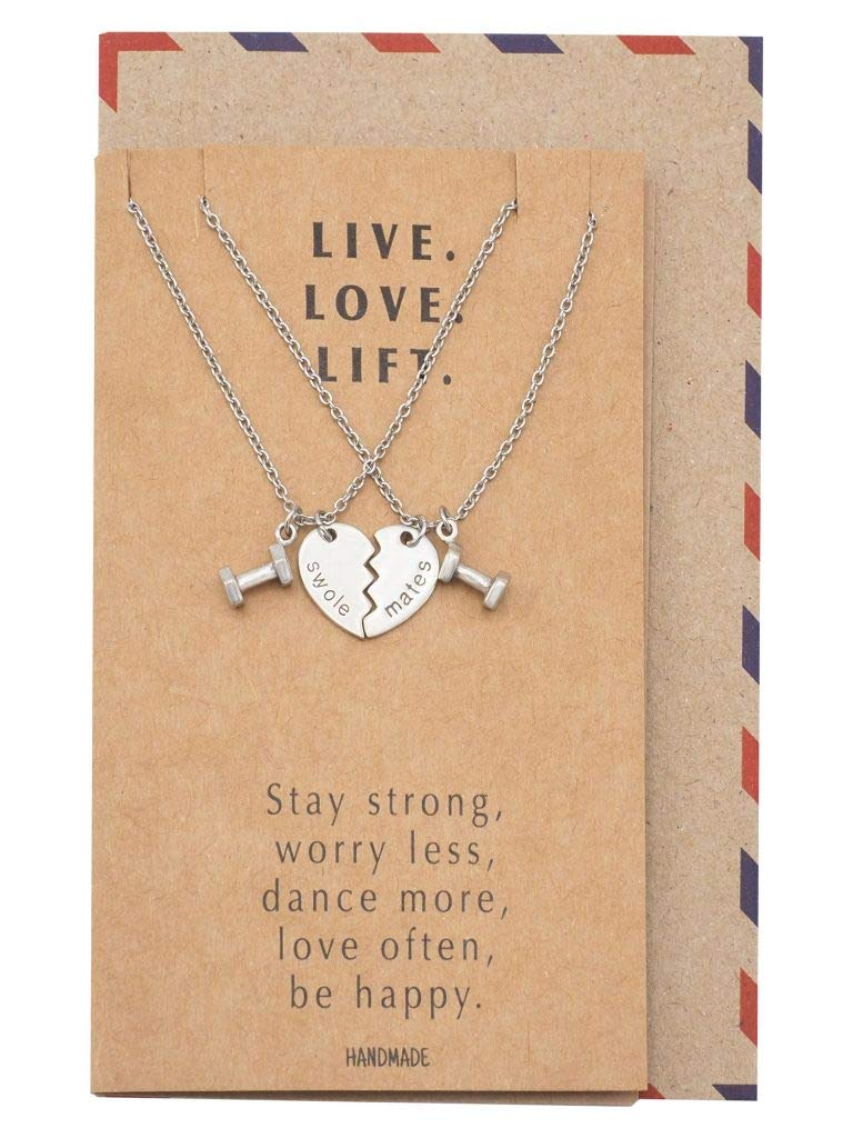 Carlee Dumb Bell Pendant Necklace with Heart Matching Pendant