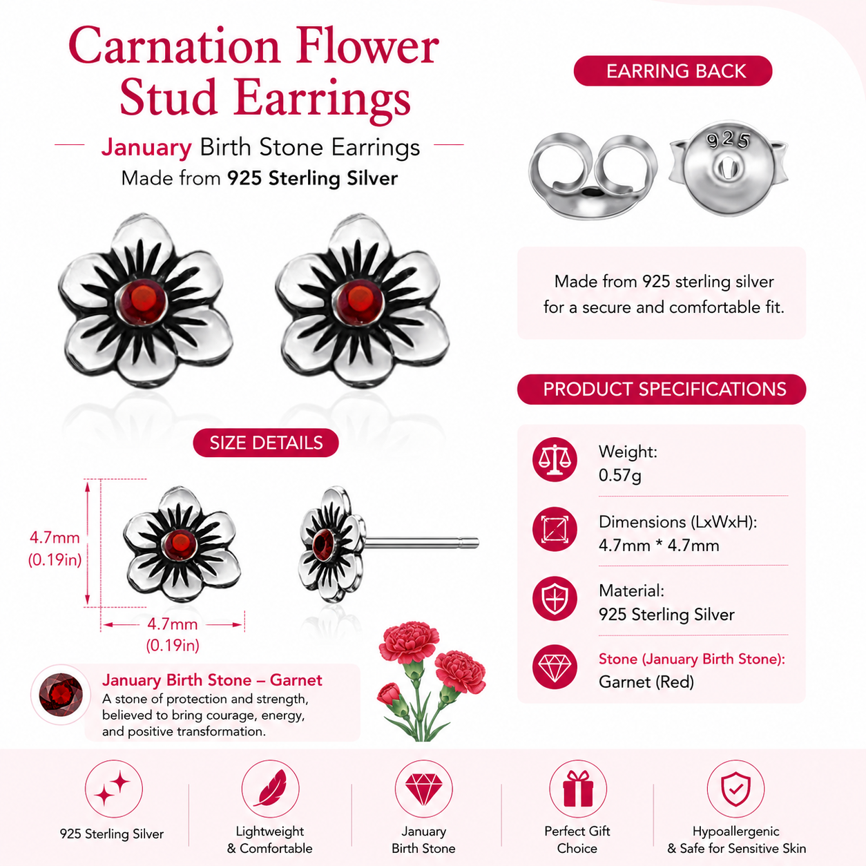 Milan Birthstone Necklaces Collection by Samahdee, Rings, Earrings: Handmade Flower Pendant with Colored Crystal - Gift for Mom, Daughter, BFF, Sister, Granddaughter, Niece