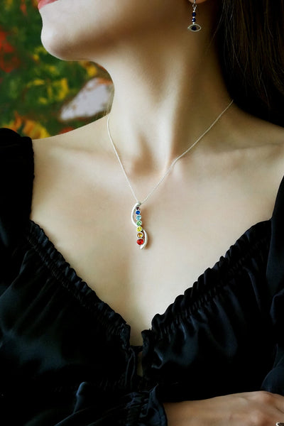 Seralyn Chakra Necklace Crystal Stones in Lotus Flower Infinity for Healing, Energy, Blossom New Beginnings, for Women, Silver Chain, Anti-Tarnish, Gift Ready Packaging, Handmade, USA Company, Samadhi