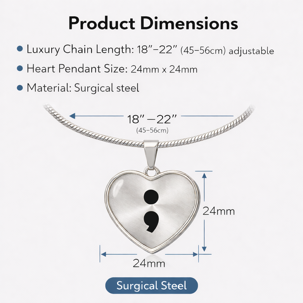 Semicolon Heart Necklace – Inspirational Mental Health Awareness Jewelry | Meaningful Keepsake Gift for Her