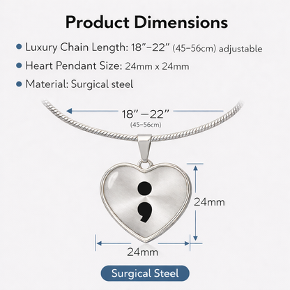 Semicolon Heart Necklace – Inspirational Mental Health Awareness Jewelry | Meaningful Keepsake Gift for Her
