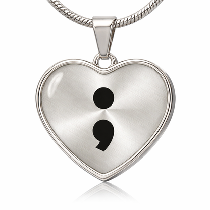 Semicolon Heart Necklace – Inspirational Mental Health Awareness Jewelry | Meaningful Keepsake Gift for Her