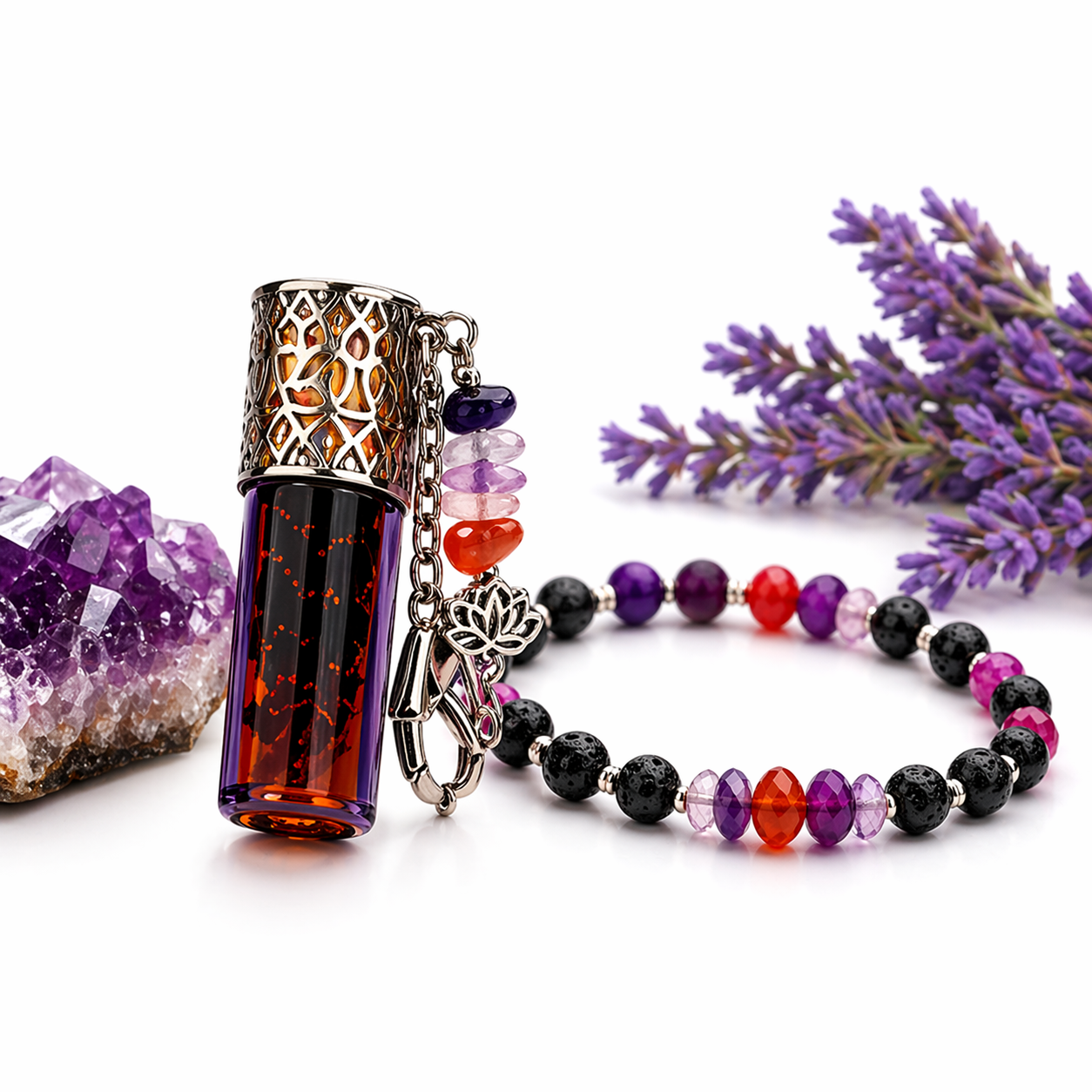 Scentual Stones Collection by Samahdee: Beaded Bracelets with Amethyst, Rose Quartz, Citrine & Organic Essential Oils for Tranquility, Love, and Prosperity - Aromatherapy Diffuser Jewelry for Men & Women