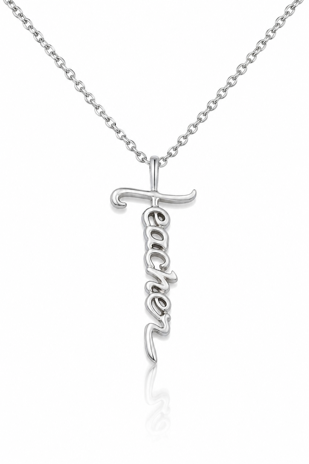 Joyfulle Aaron Teacher Script Pendant Cross Necklace, Handmade Gifts for Teachers with Inspirational Quotes on Greeting Card, Rhodium Plated