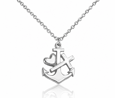 Sabel Faith Hope and Love Necklace with Heart Anchor Cross Pendant, Inspirational Jewelry
