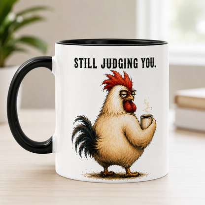 Cock-A-Doodle-Poo Funny Rooster Mug, 15 oz Color Accent Coffee Cup | Quinnlyn & Co.