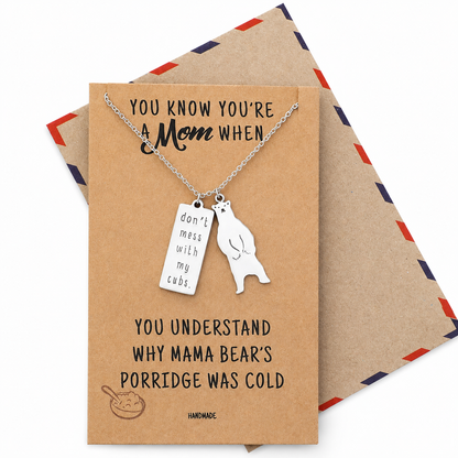 Laurice Mother Necklace with Mama Bear Pendant, Perfect Gift for Mother's Day with Greeting Card