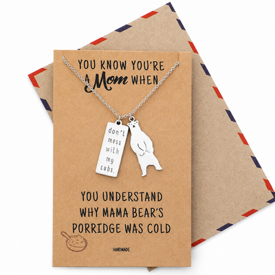 Laurice Mother Necklace with Mama Bear Pendant, Perfect Gift for Mother's Day with Greeting Card
