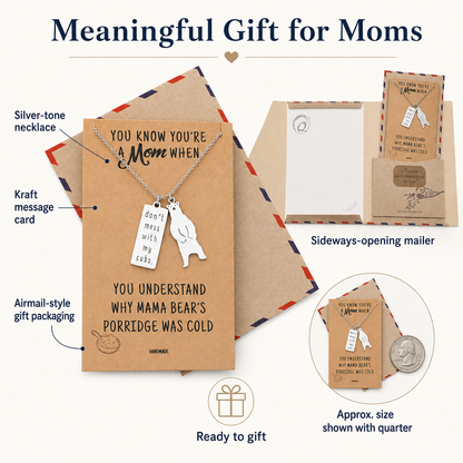 Laurice Mother Necklace with Mama Bear Pendant, Perfect Gift for Mother's Day with Greeting Card