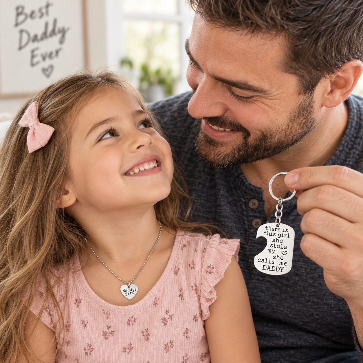 Dominic Father Daughter Personalized Keychain & Heart Necklace