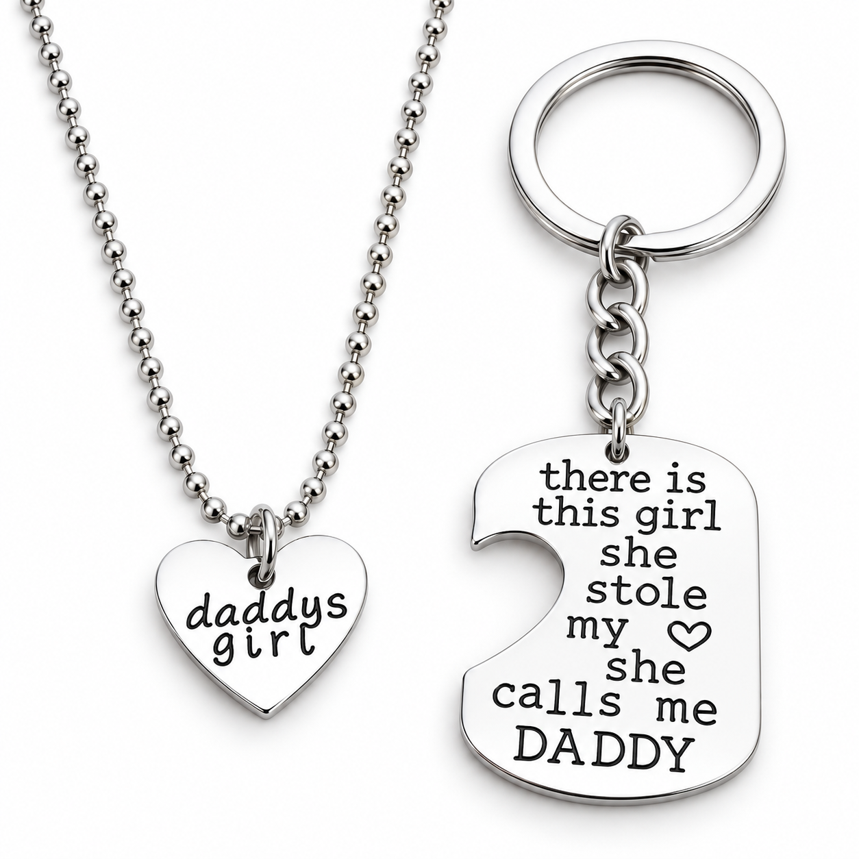 Dominic Father Daughter Personalized Keychain & Heart Necklace