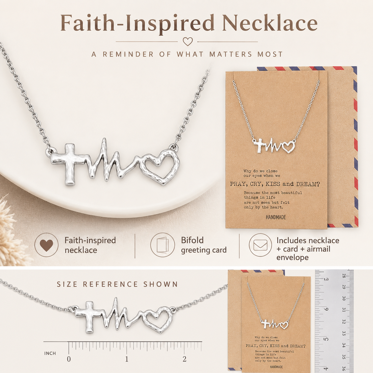 Poppy Gifts for Girlfriend, Best Friends Heartbeat Necklace with Love Quote on Greeting Card