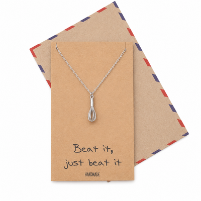 Elizabeth Cute Whisk Egg Beater Pendant Necklace, Gift for Baker, Inspirational Quote
