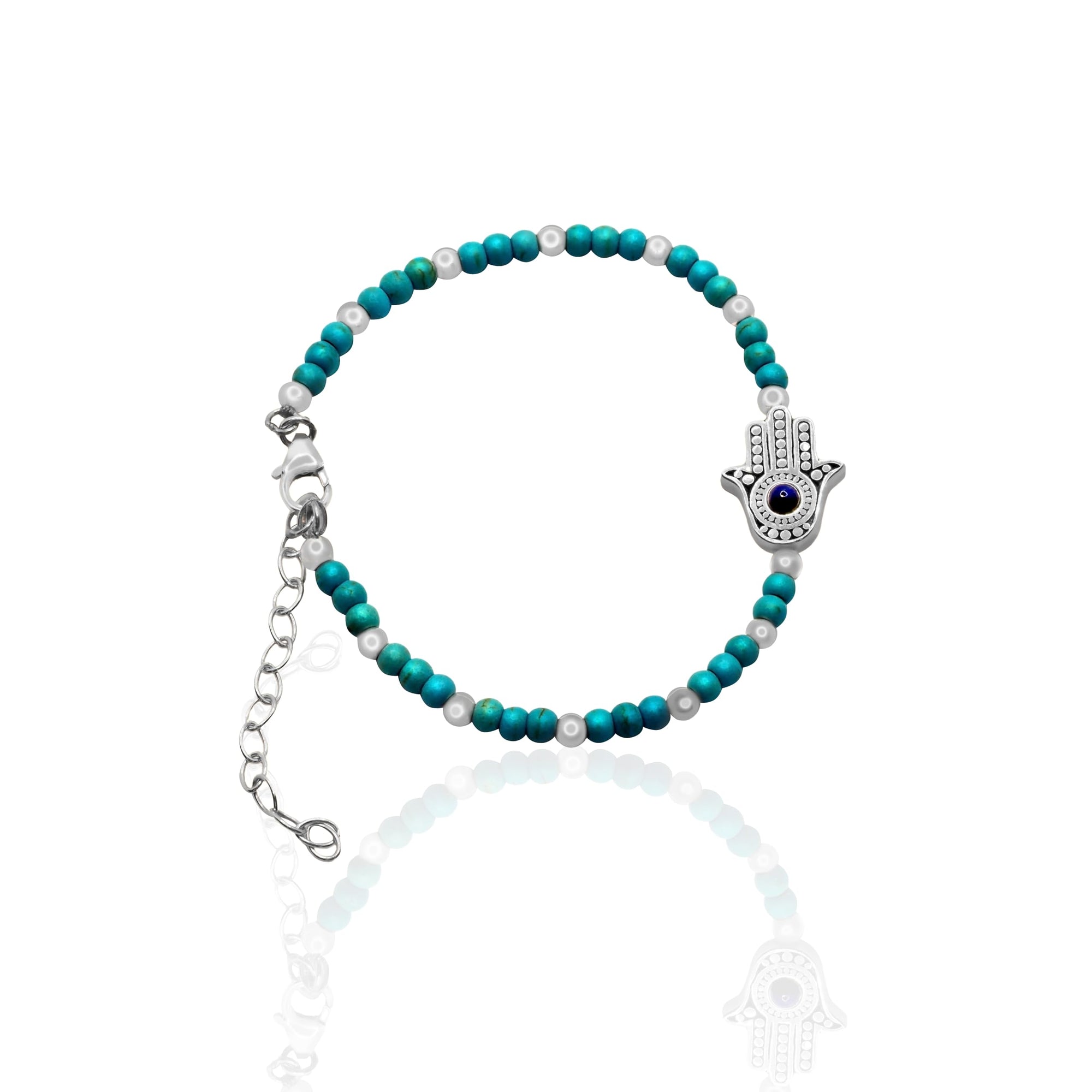 Evil Eye Bracelet, Turquoise Bracelets for Women, Hypoallergenic Sterling Silver with Anti-Tarnish, Handmade Hamsa Hand, Turquoise Jewelry for Women, 7 Inch with 2 Inch Extender, Timeless Design, Gift-Ready Packaging, USA No Hassle Warranty