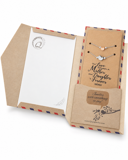 Kizia Mother Daughter Bird Pearl Bracelets Set For 2 , Silver Tone, Gifts for Mom With Greeting Card