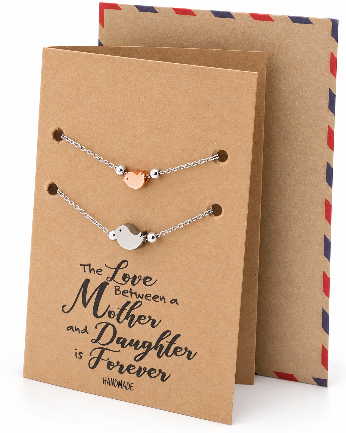Kizia Mother Daughter Bird Pearl Bracelets Set For 2 , Silver Tone, Gifts for Mom With Greeting Card