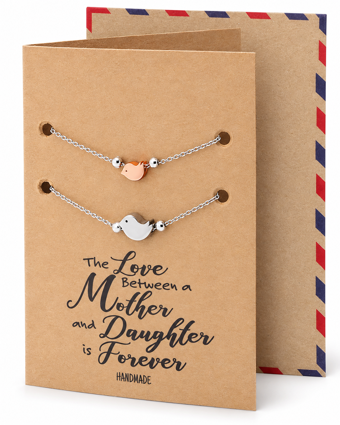 Kizia Mother Daughter Bird Pearl Bracelets Set For 2 , Silver Tone, Gifts for Mom With Greeting Card
