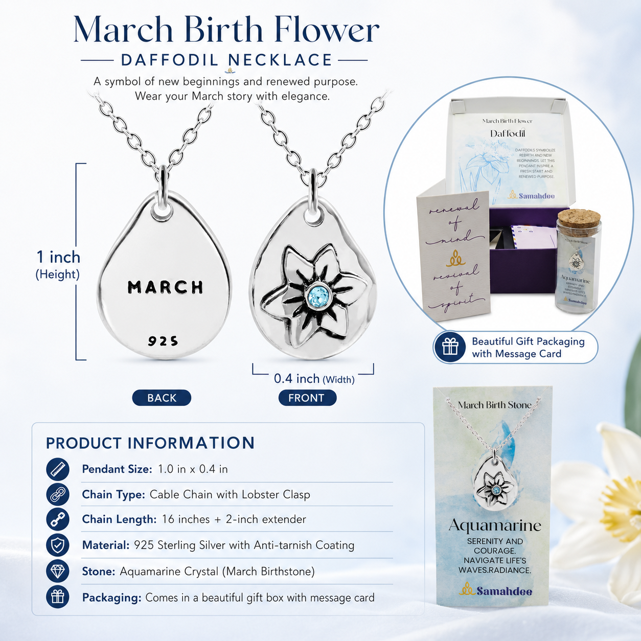 Milan Birthstone Necklaces Collection by Samahdee, Rings, Earrings: Handmade Flower Pendant with Colored Crystal - Gift for Mom, Daughter, BFF, Sister, Granddaughter, Niece