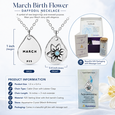 Milan Birthstone Necklaces Collection by Samahdee, Rings, Earrings: Handmade Flower Pendant with Colored Crystal - Gift for Mom, Daughter, BFF, Sister, Granddaughter, Niece