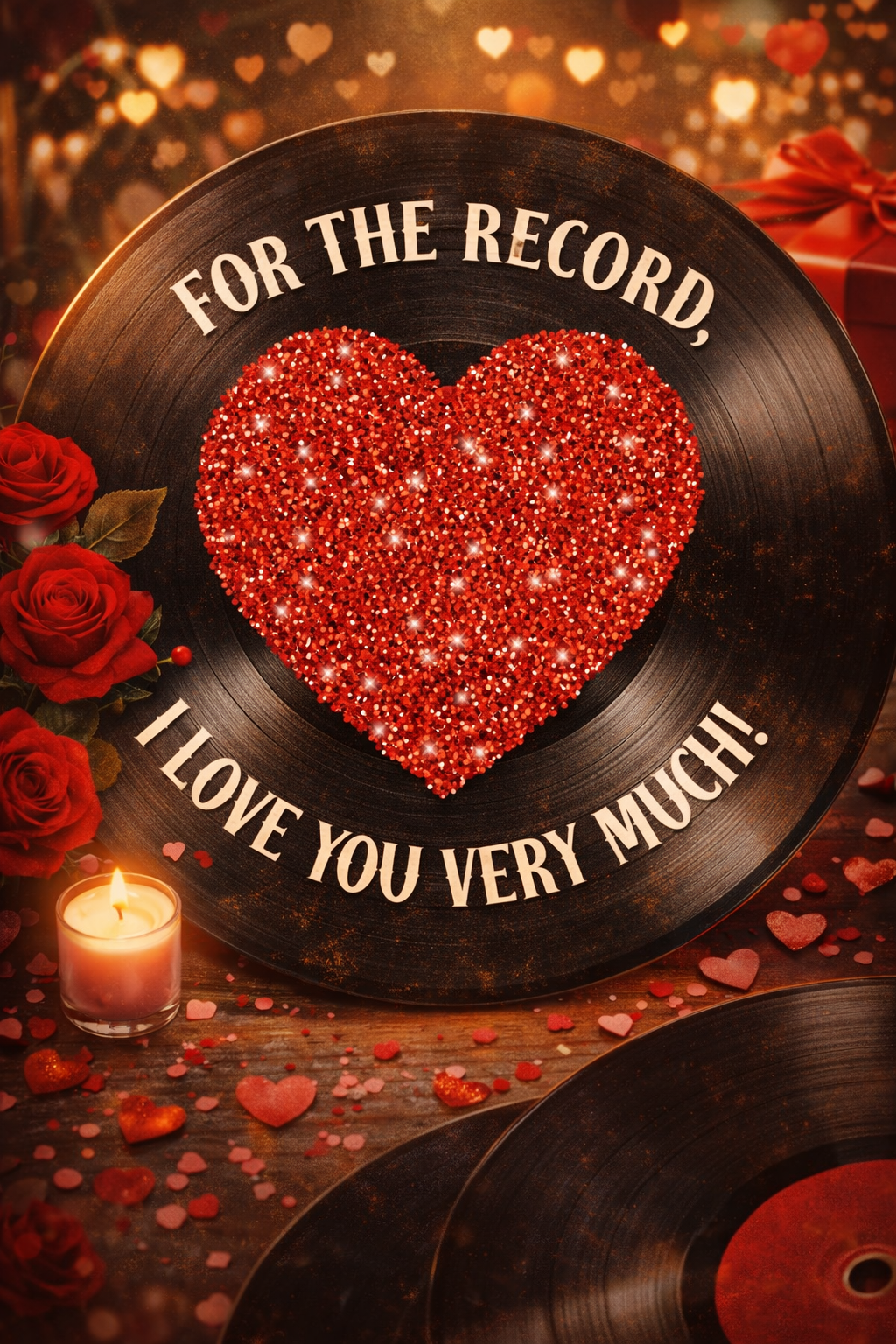 "For the Record" Luxury Graphic Circle Necklace with Red Glitter Heart | Valentine's Day Jewelry | Customizable Heart Pendant | Romantic Gift for Her | Personalized Love Necklace