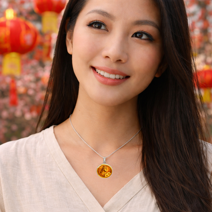Golden Horse Necklace | Luxury Circle Pendant Necklace | Fire Horse Jewelry Gift | Lunar New Year Horse Necklace