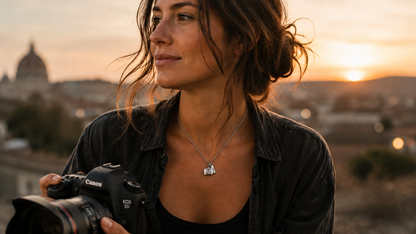 Elly Mini Camera Engraved Pendants Necklace for Women, Photography Gifts, with Inspirational Quote