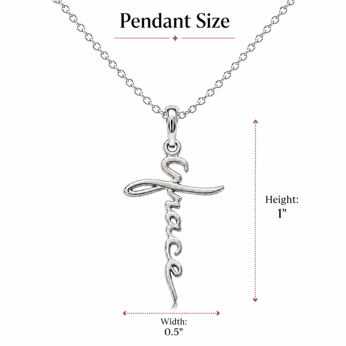 Aubree Cross Grace Script Pendant Necklace With Inspirational Quote, Gifts for Women
