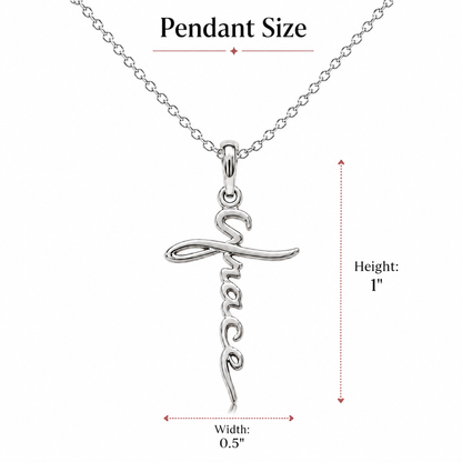 Aubree Cross Grace Script Pendant Necklace With Inspirational Quote, Gifts for Women