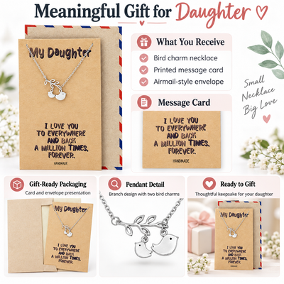 Izy Mother and Daughter Bird Necklace, Gifts for Daughter, with Inspirational Quote